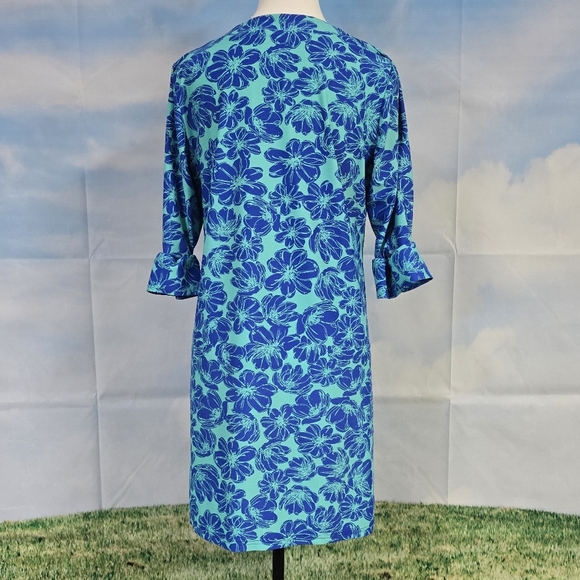 ARYEH | ROUND SPLIT SCOOP NECK ELBOW BELL SLEEVE FLORAL DRESS - Picture 4 of 13